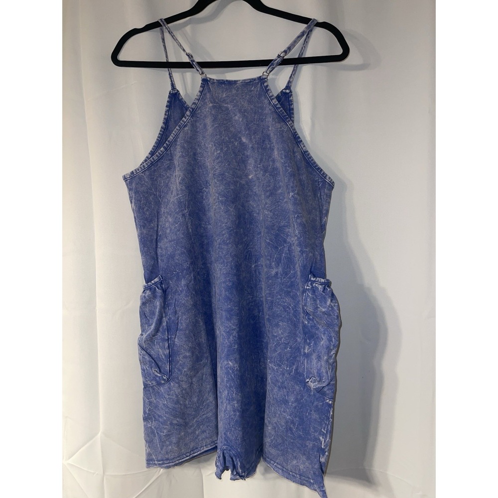 Zenana Blue Acid Wash Romper * Cotton With Stretch * Brand New * Pull On Medium - Picture 4 of 5